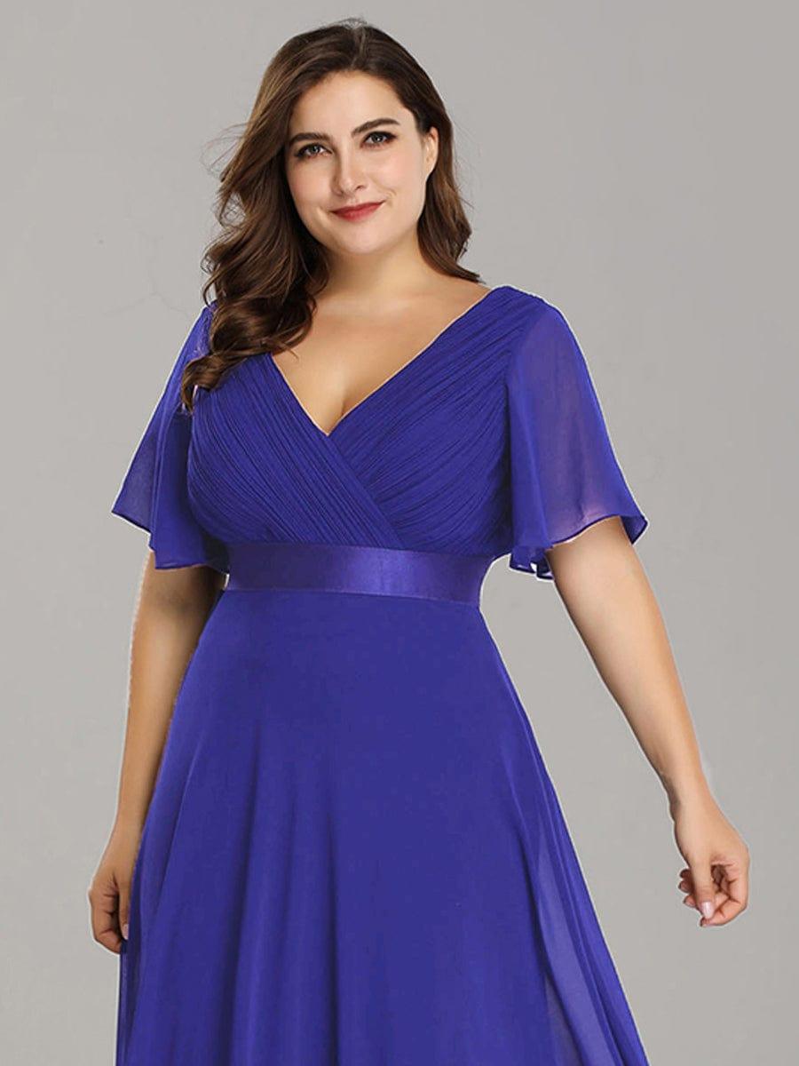 Plus size chiffon empire waist bridesmaid dress with short sleeves for women