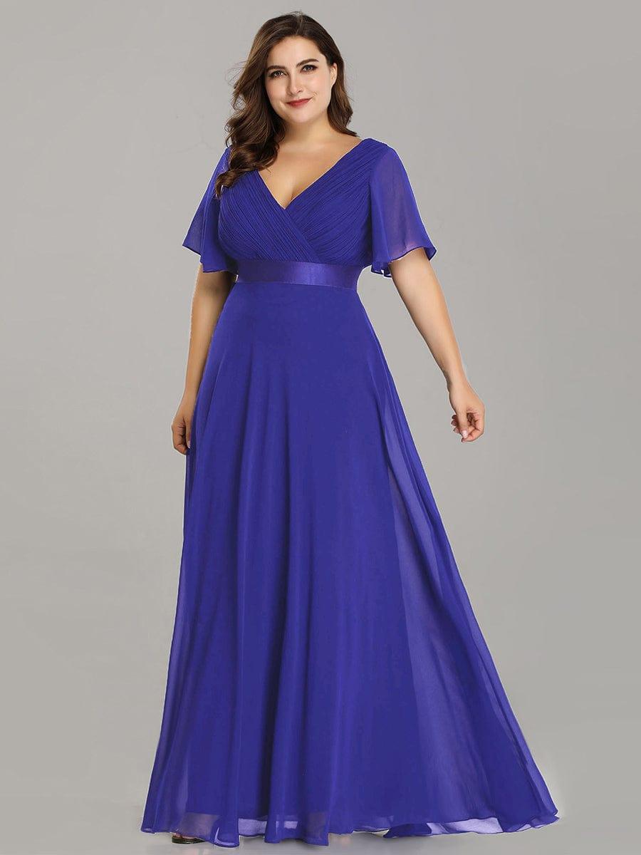 Plus size chiffon empire waist bridesmaid dress with short sleeves for women