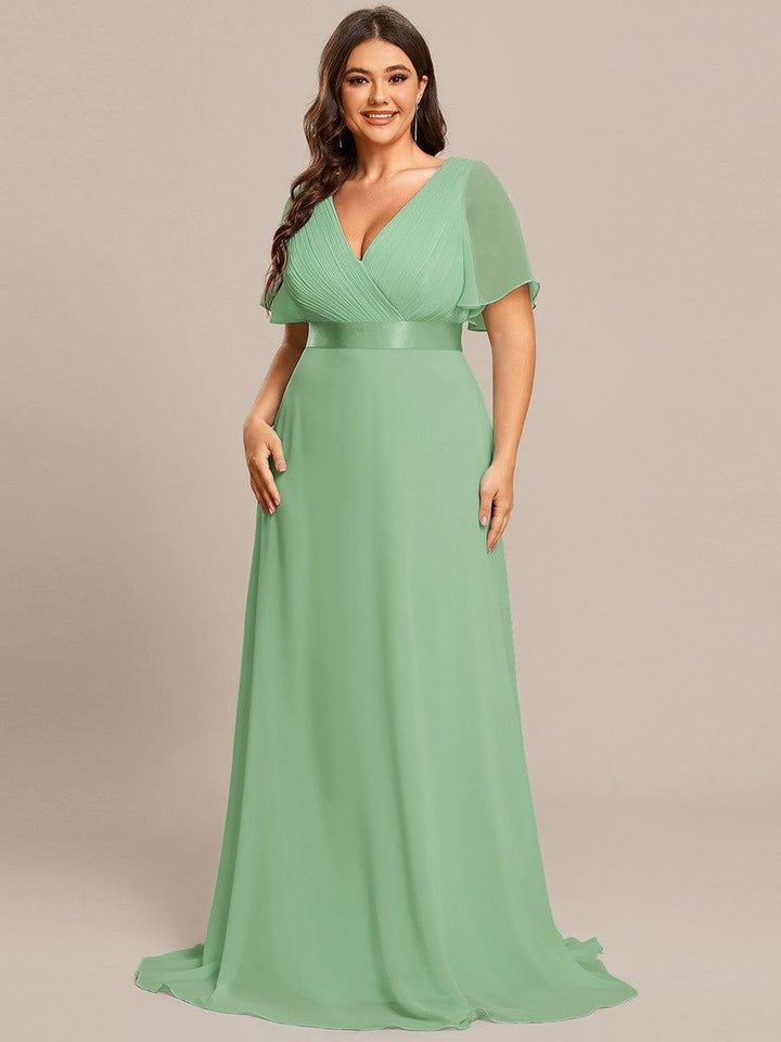 Plus size chiffon empire waist bridesmaid dress with short sleeves for women