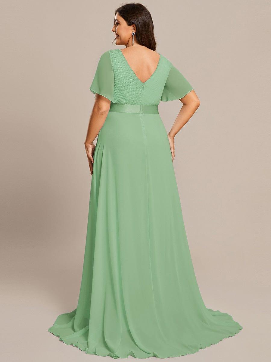 Plus size chiffon empire waist bridesmaid dress with short sleeves for women