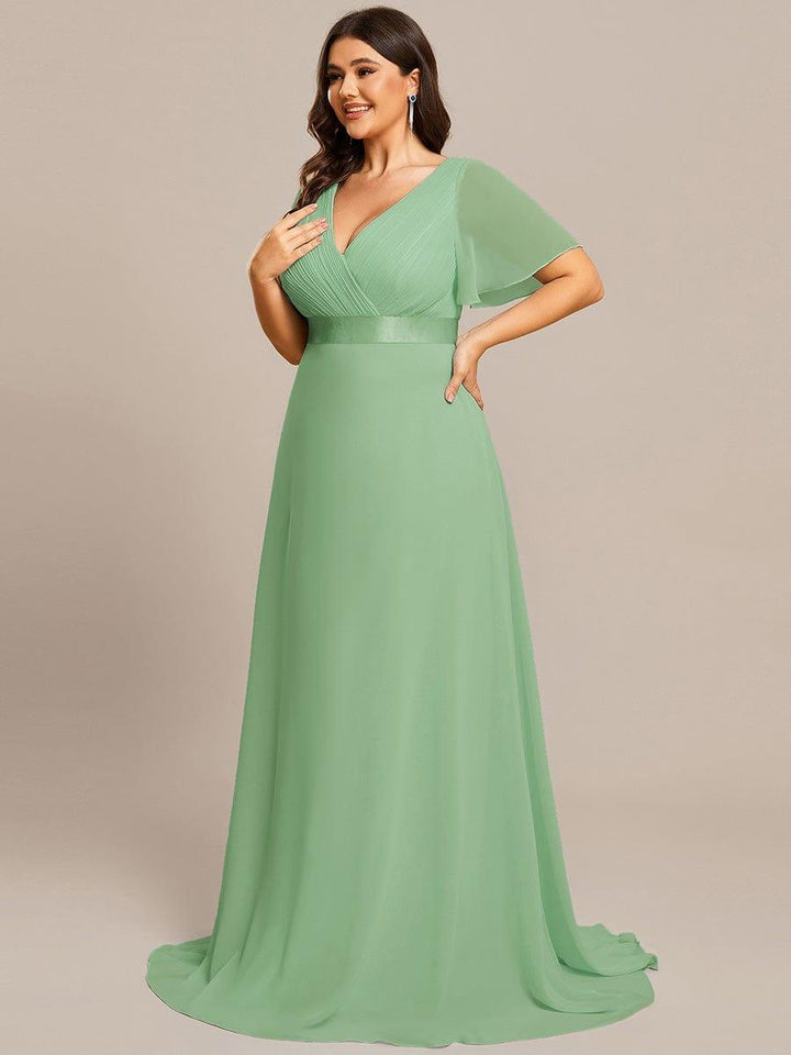 Plus size chiffon empire waist bridesmaid dress with short sleeves for women