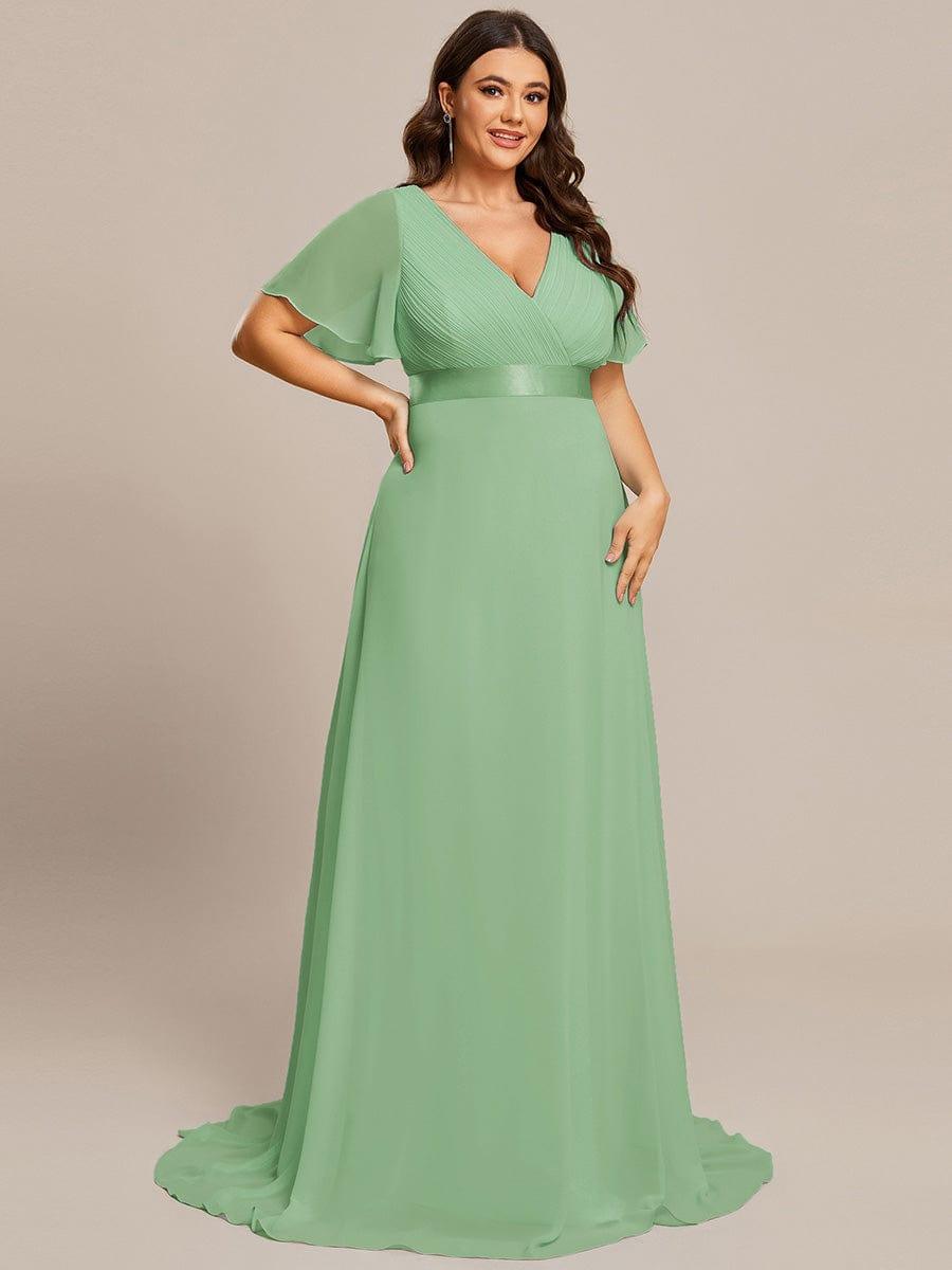Plus size chiffon empire waist bridesmaid dress with short sleeves for women