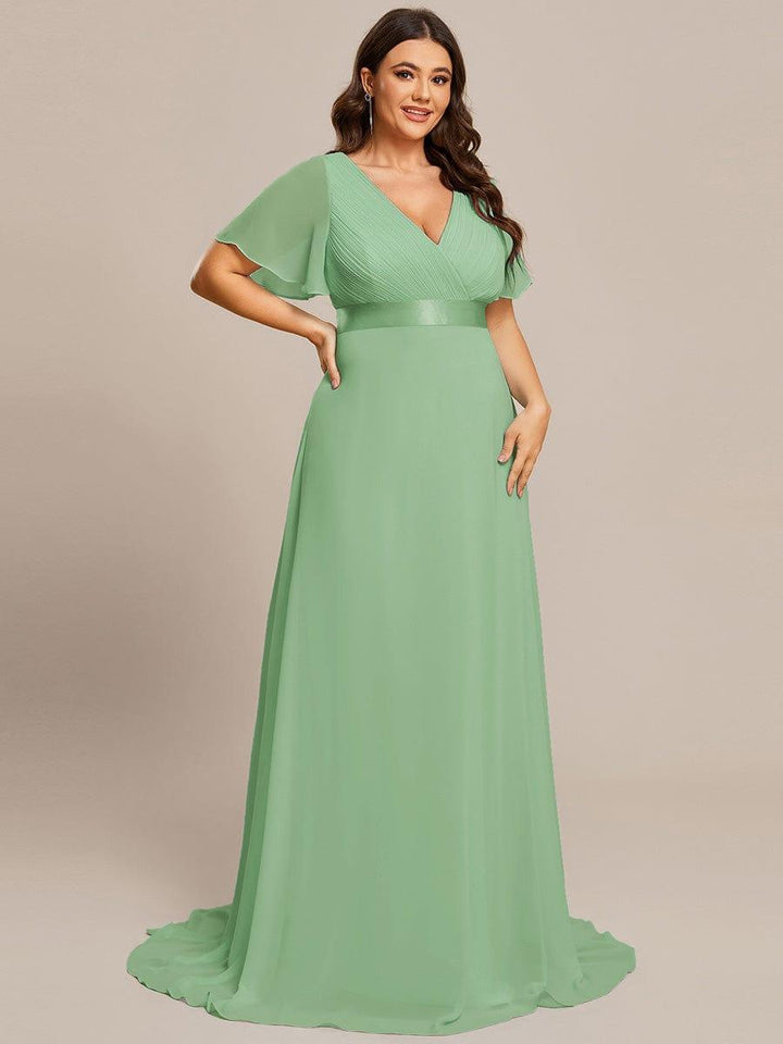 Plus size chiffon empire waist bridesmaid dress with short sleeves for women