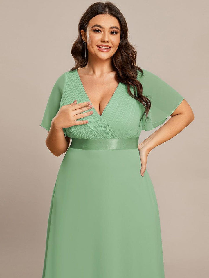 Plus size chiffon empire waist bridesmaid dress with short sleeves for women