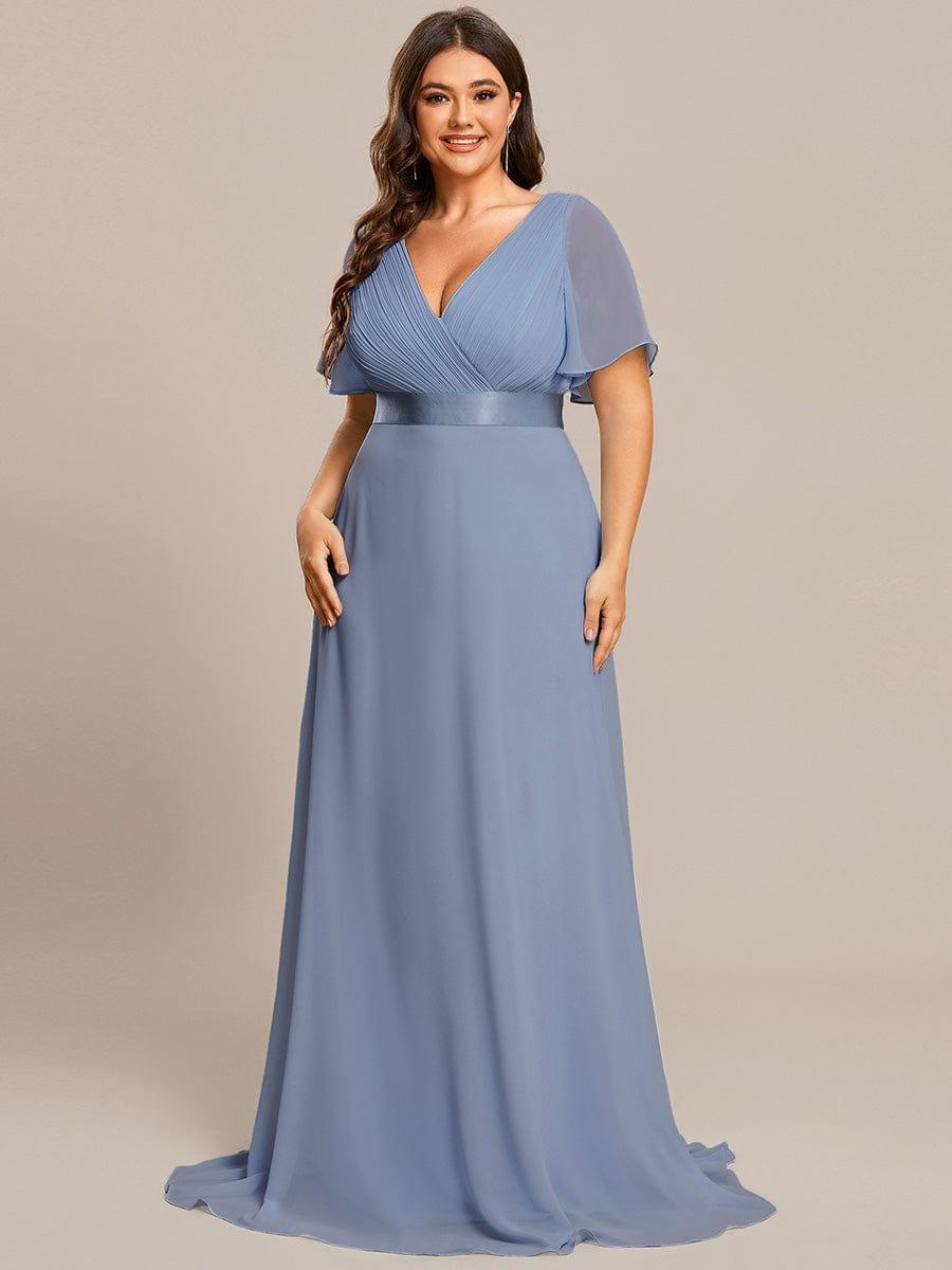 Plus size chiffon empire waist bridesmaid dress with short sleeves for women