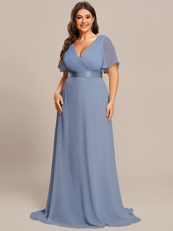 Plus size chiffon empire waist bridesmaid dress with short sleeves for women
