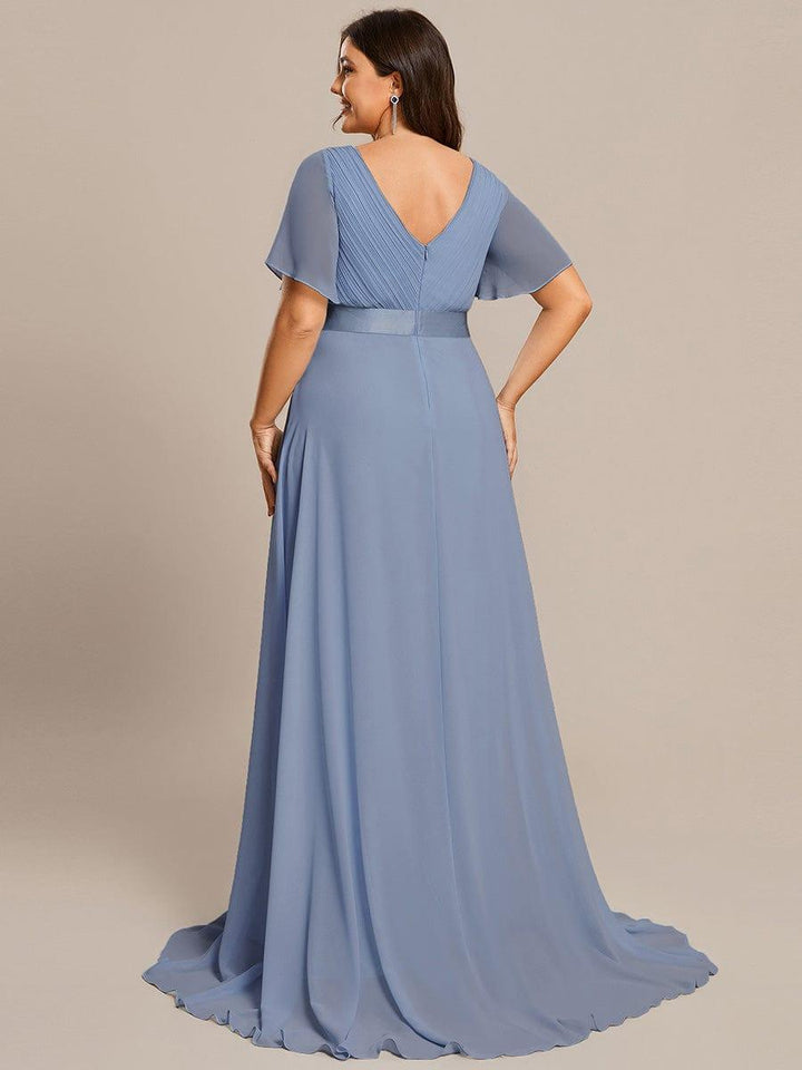 Plus size chiffon empire waist bridesmaid dress with short sleeves for women