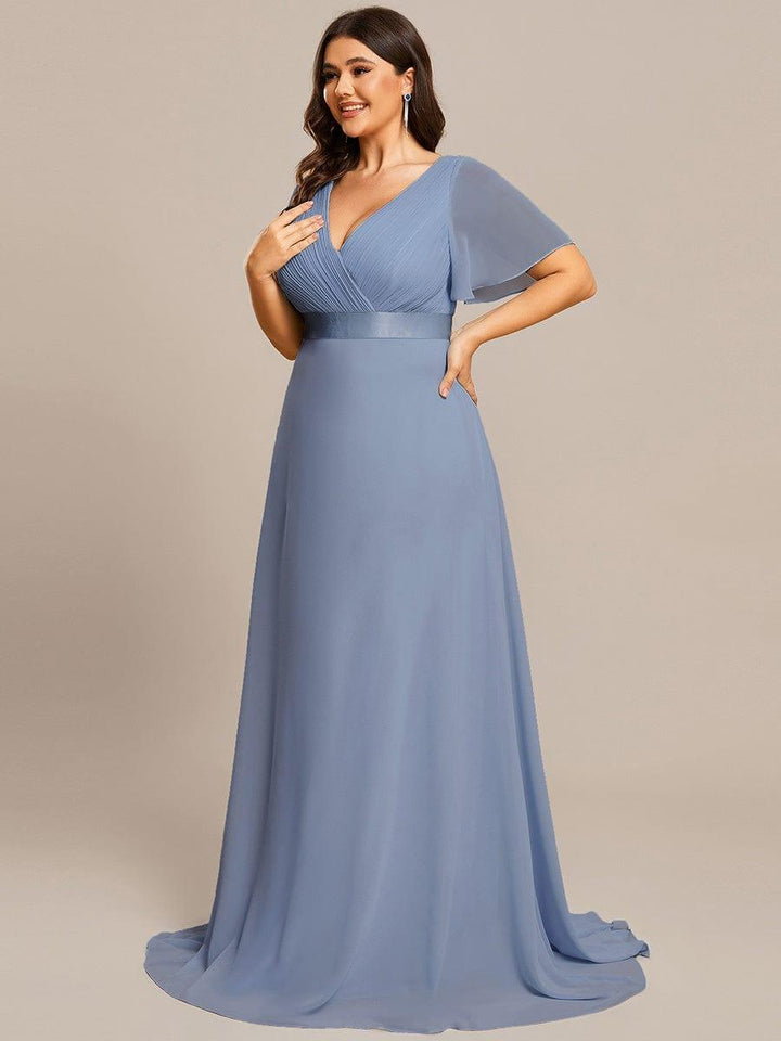 Plus size chiffon empire waist bridesmaid dress with short sleeves for women