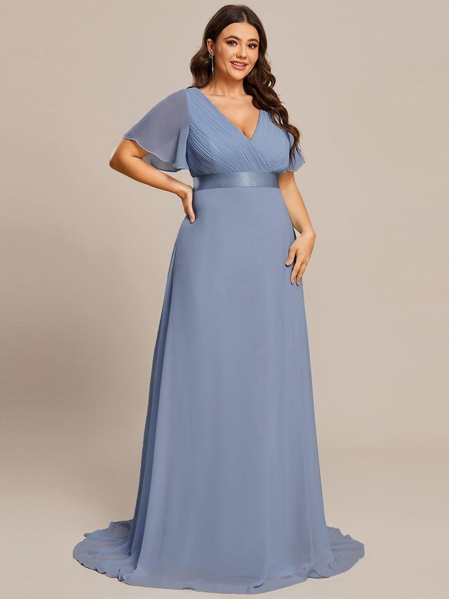 Plus size chiffon empire waist bridesmaid dress with short sleeves for women