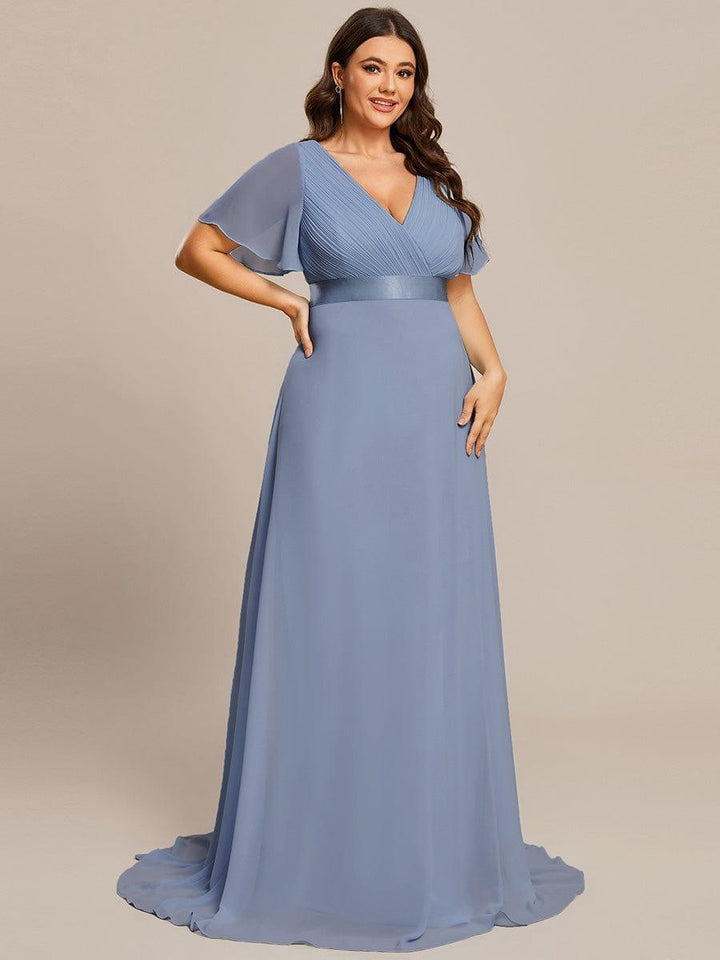 Plus size chiffon empire waist bridesmaid dress with short sleeves for women