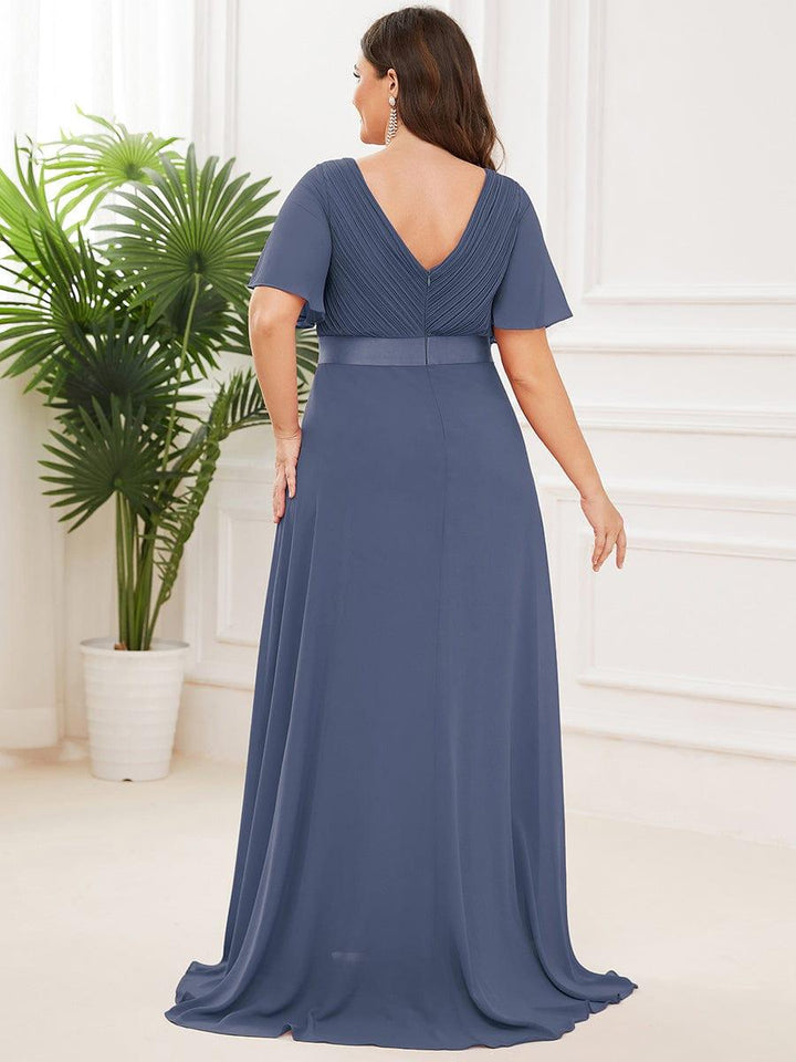 Plus size chiffon empire waist bridesmaid dress with short sleeves for women