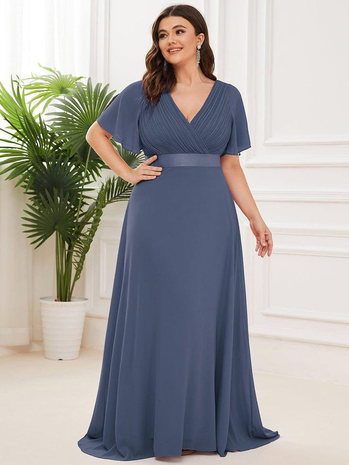 Plus size chiffon empire waist bridesmaid dress with short sleeves for women