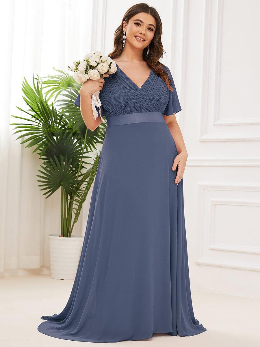 Plus size chiffon empire waist bridesmaid dress with short sleeves for women