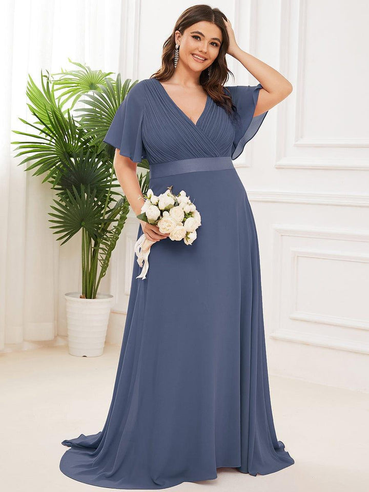Plus size chiffon empire waist bridesmaid dress with short sleeves for women