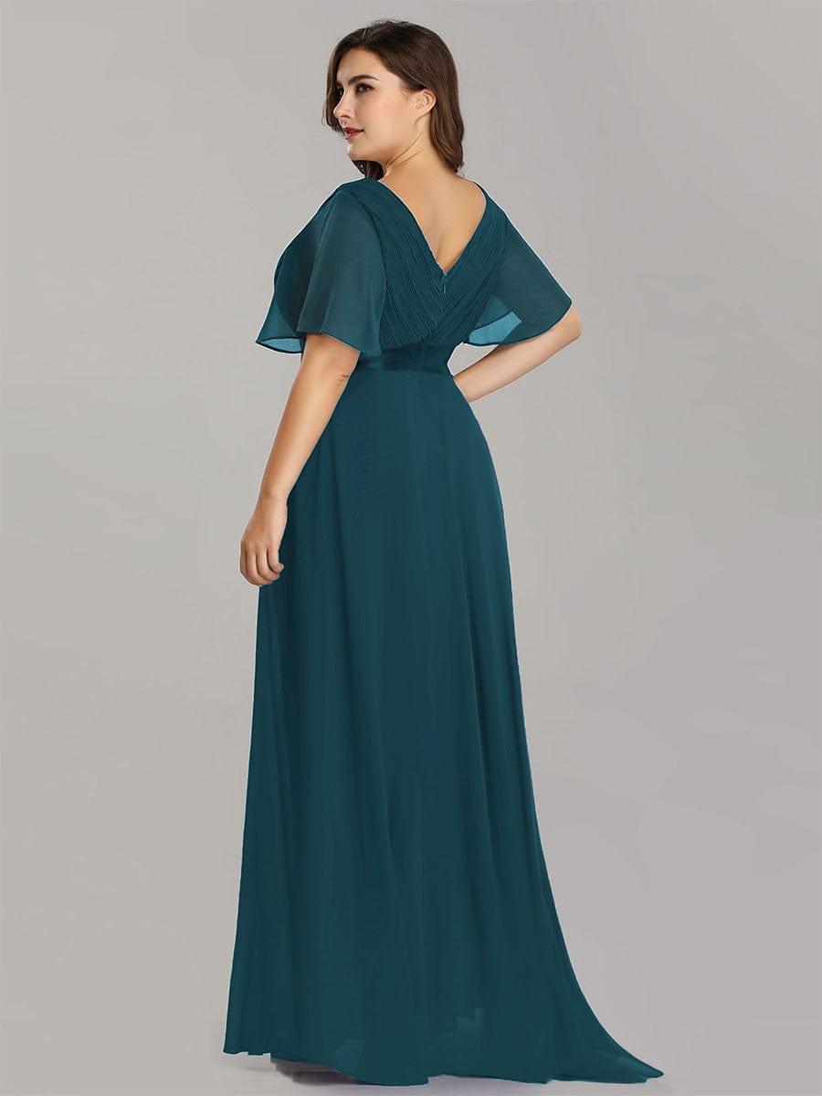 Plus size chiffon empire waist bridesmaid dress with short sleeves for women