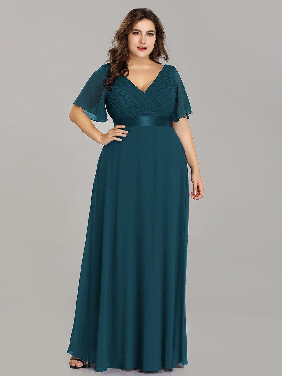Plus size chiffon empire waist bridesmaid dress with short sleeves for women