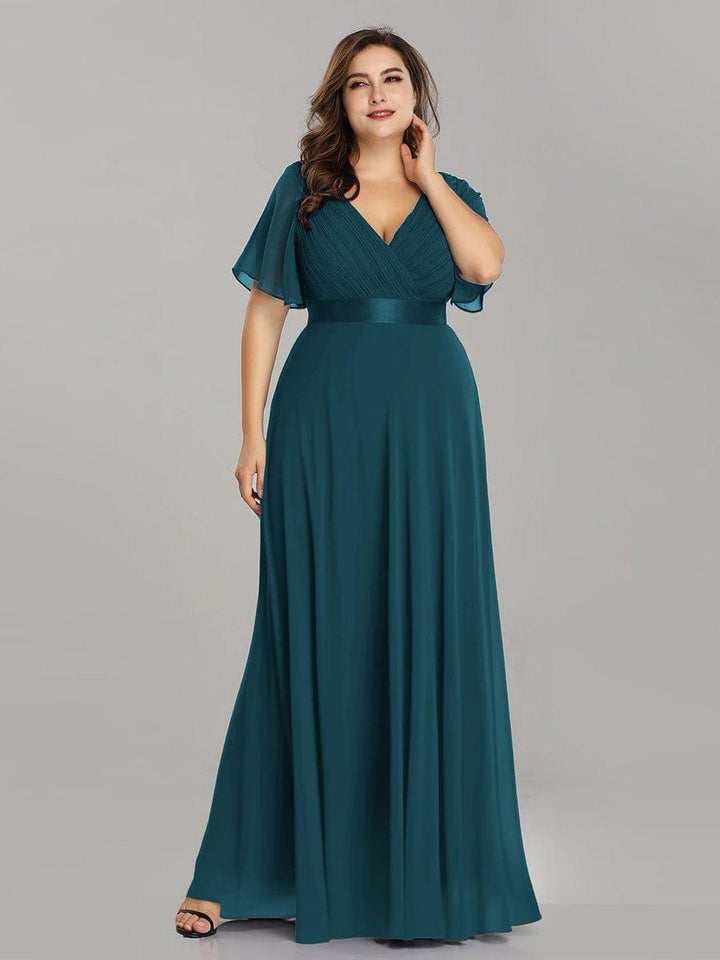 Plus size chiffon empire waist bridesmaid dress with short sleeves for women