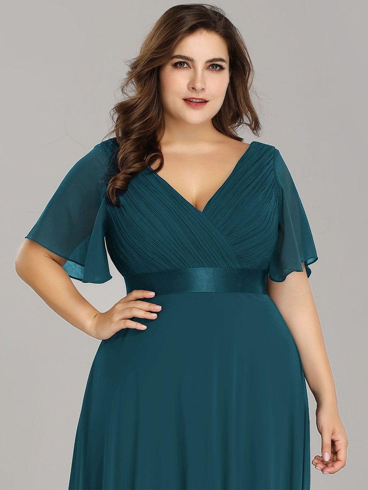 Plus size chiffon empire waist bridesmaid dress with short sleeves for women