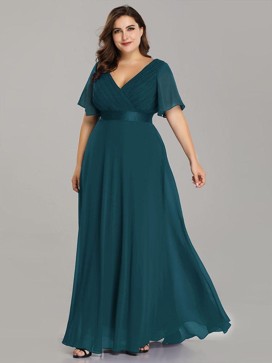 Plus size chiffon empire waist bridesmaid dress with short sleeves for women