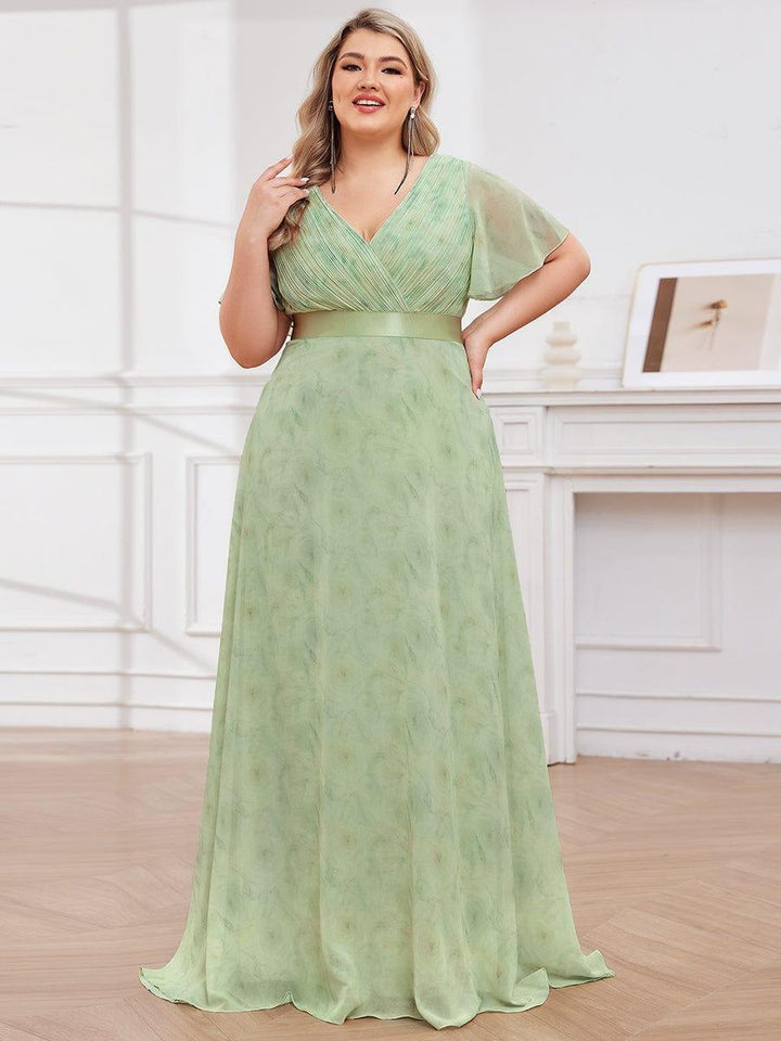 Plus size chiffon empire waist bridesmaid dress with short sleeves for women