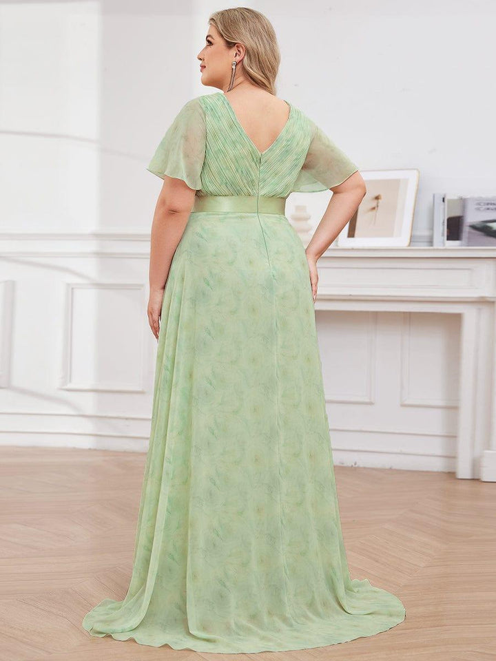 Plus size chiffon empire waist bridesmaid dress with short sleeves for women