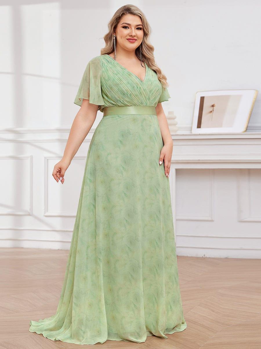 Plus size chiffon empire waist bridesmaid dress with short sleeves for women