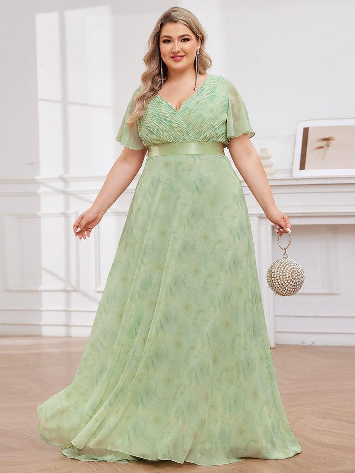 Plus size chiffon empire waist bridesmaid dress with short sleeves for women