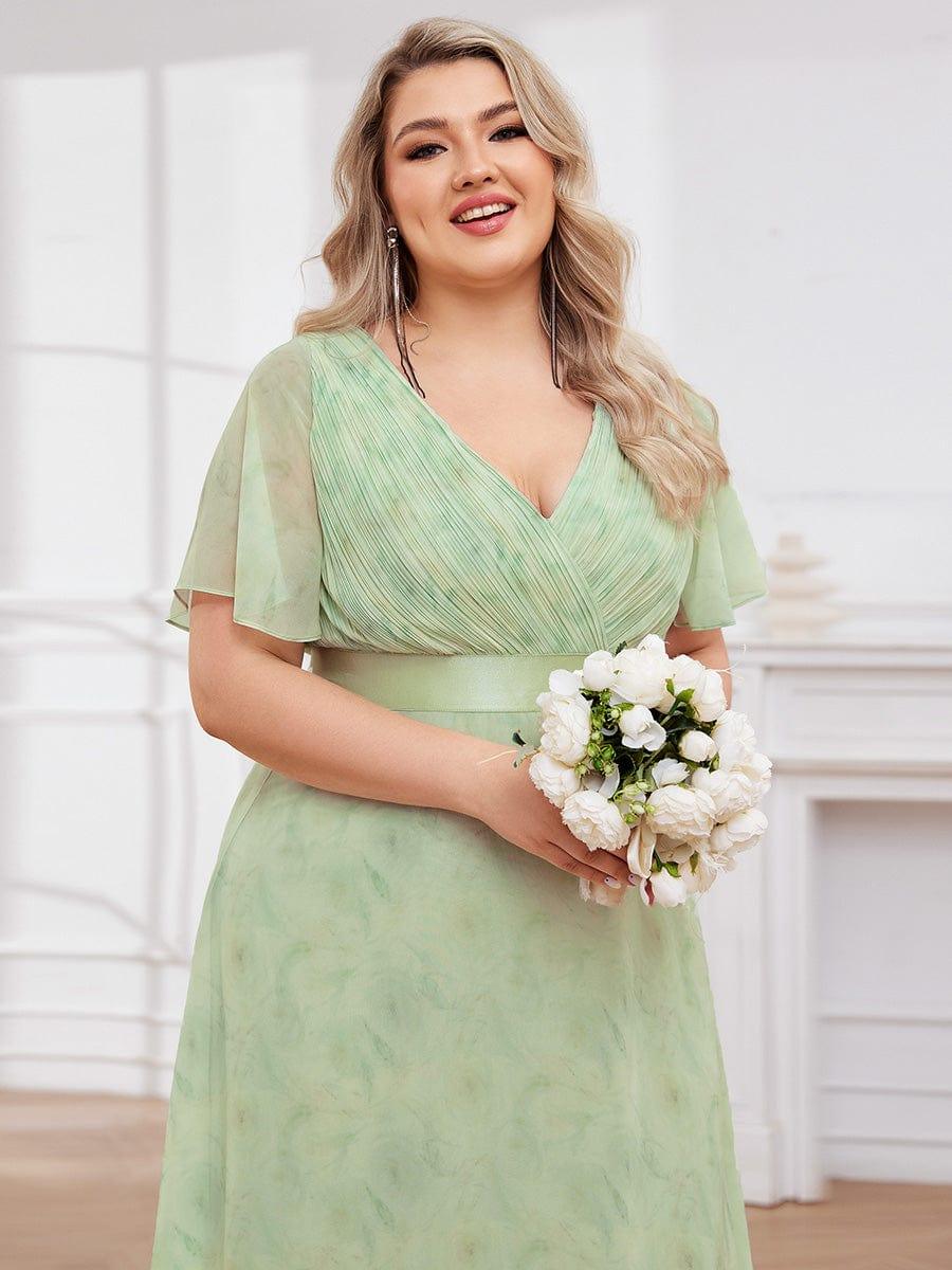 Plus size chiffon empire waist bridesmaid dress with short sleeves for women