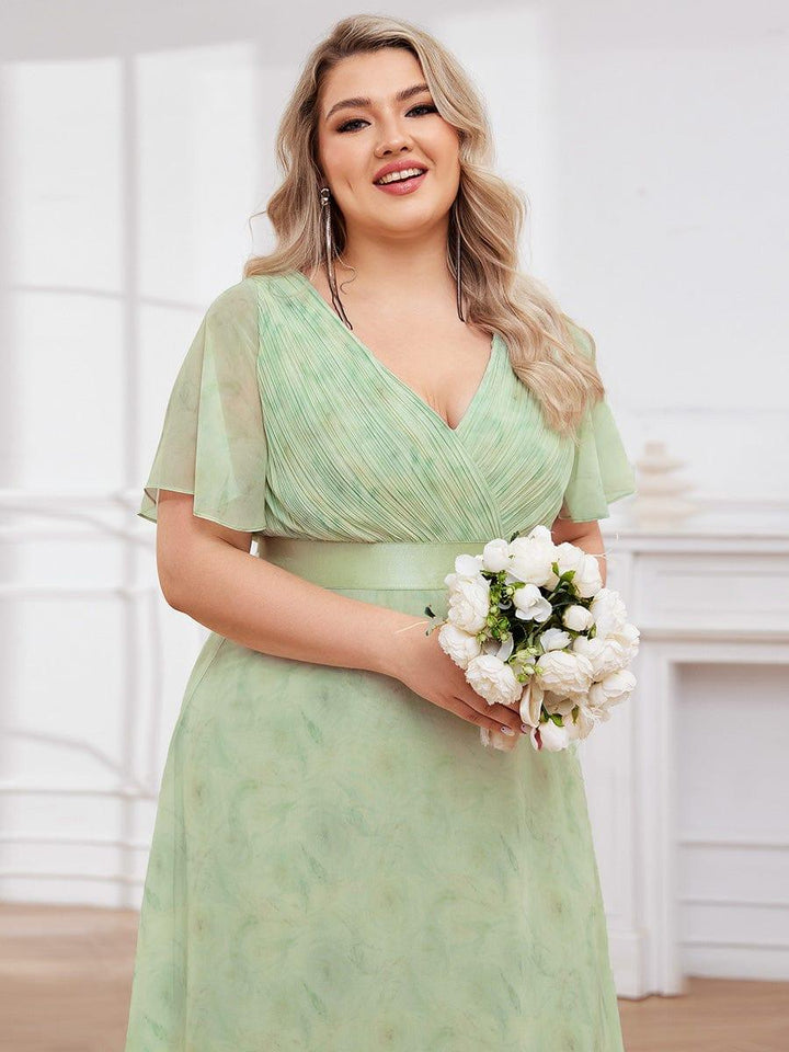 Plus size chiffon empire waist bridesmaid dress with short sleeves for women