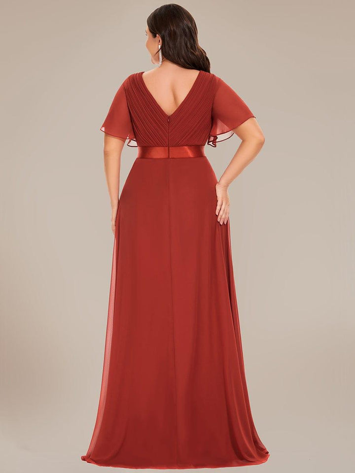 Plus size chiffon empire waist bridesmaid dress with short sleeves for women