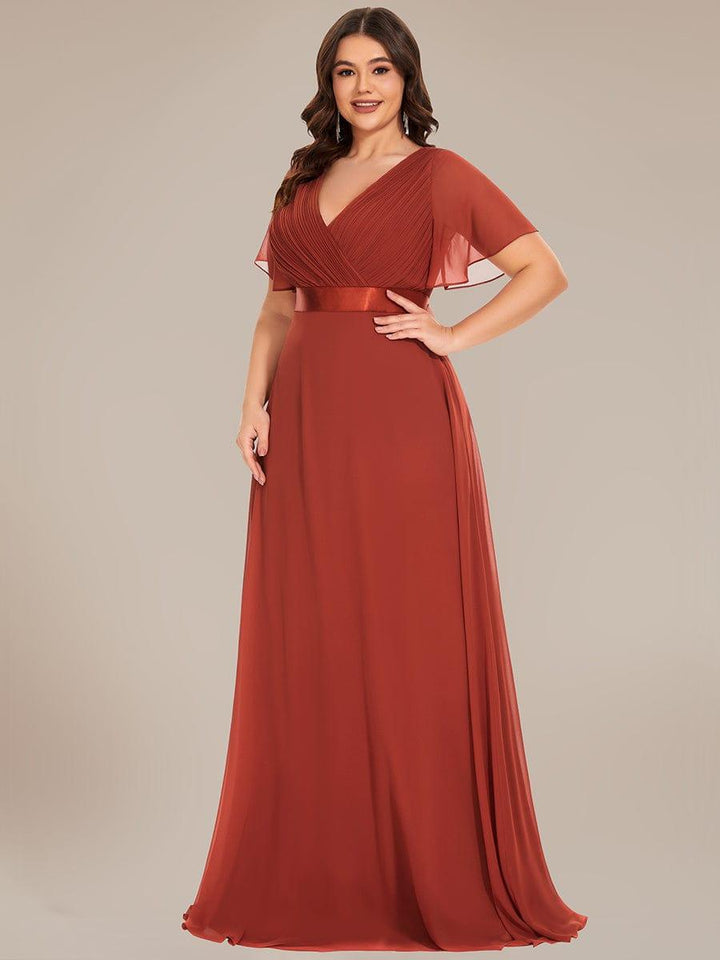 Plus size chiffon empire waist bridesmaid dress with short sleeves for women