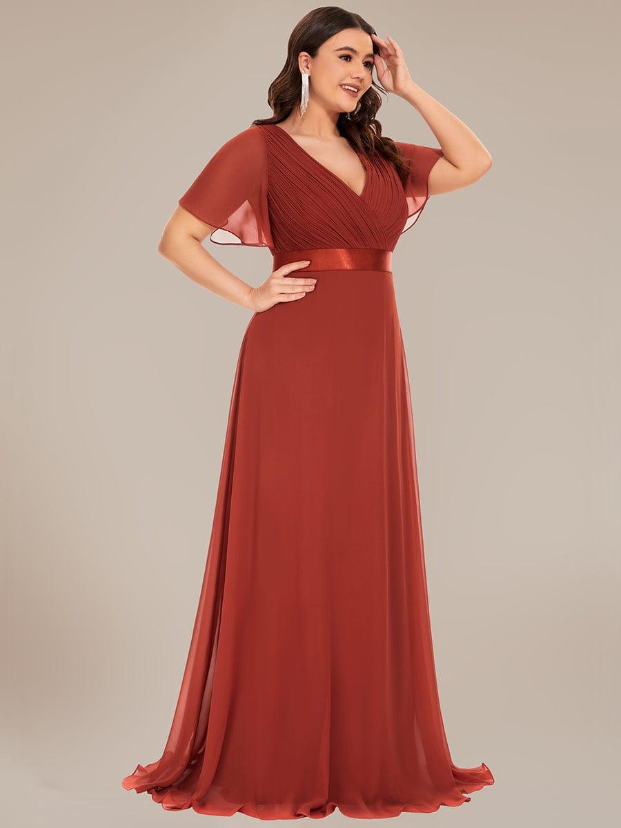 Plus size chiffon empire waist bridesmaid dress with short sleeves for women