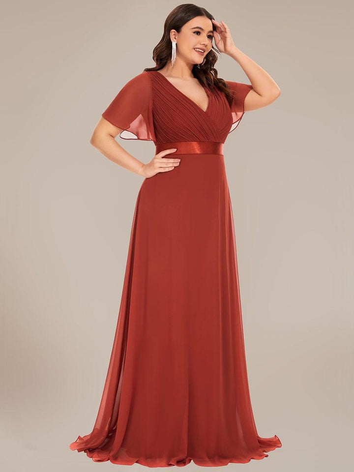 Plus size chiffon empire waist bridesmaid dress with short sleeves for women