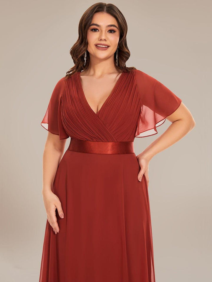 Plus size chiffon empire waist bridesmaid dress with short sleeves for women