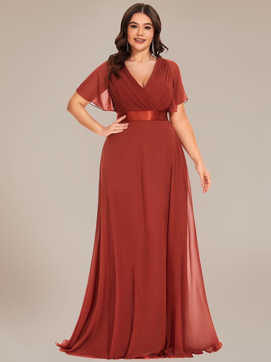 Plus size chiffon empire waist bridesmaid dress with short sleeves for women