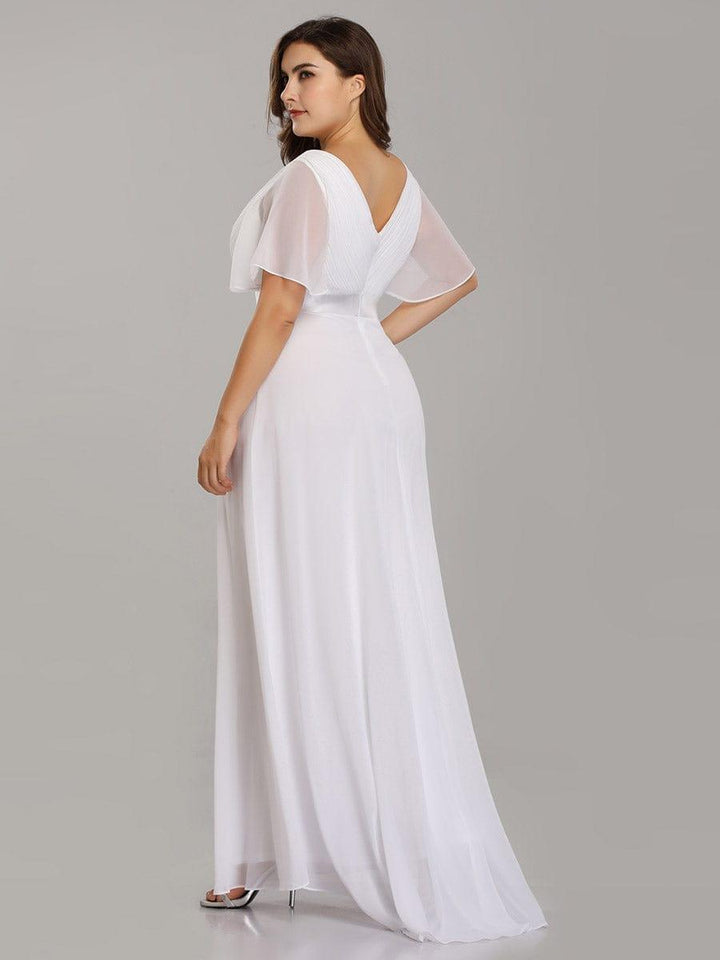 Plus size chiffon empire waist bridesmaid dress with short sleeves for women