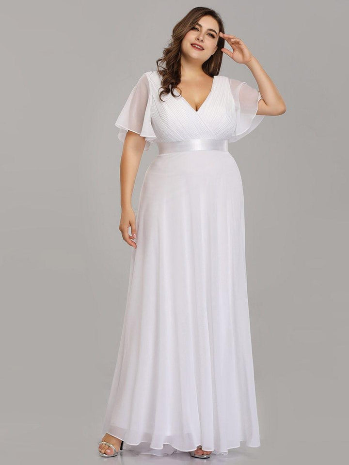 Plus size chiffon empire waist bridesmaid dress with short sleeves for women