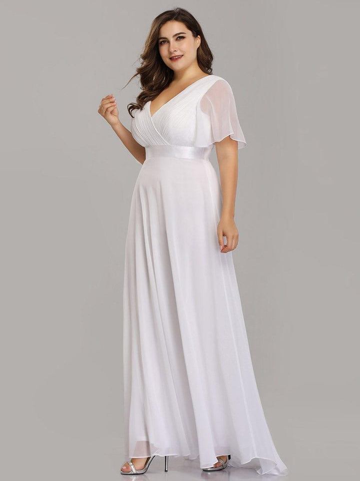 Plus size chiffon empire waist bridesmaid dress with short sleeves for women