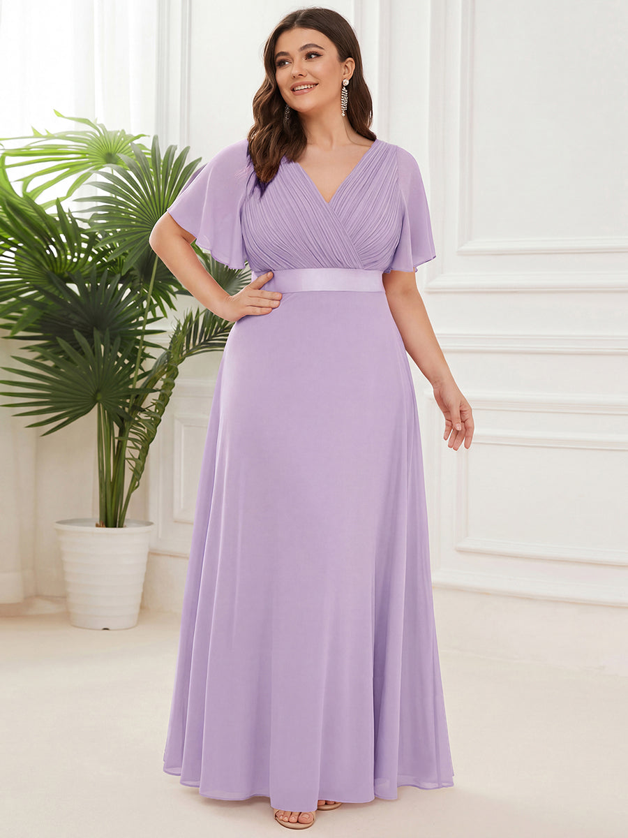 Plus size chiffon empire waist bridesmaid dress with short sleeves for women