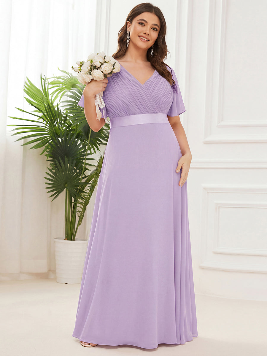 Plus size chiffon empire waist bridesmaid dress with short sleeves for women