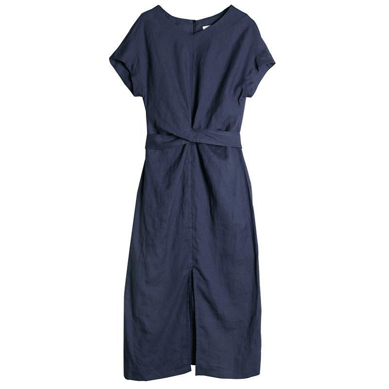 Plus size linen midi dress with side split for women