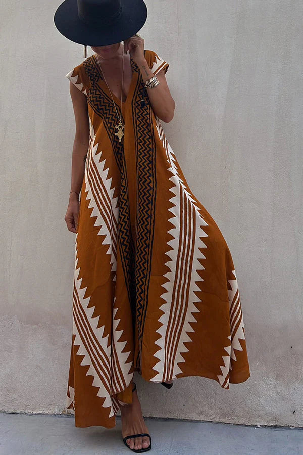 Ethnic Print A-Line Maxi Dress – Beach &amp; Vacation Wear