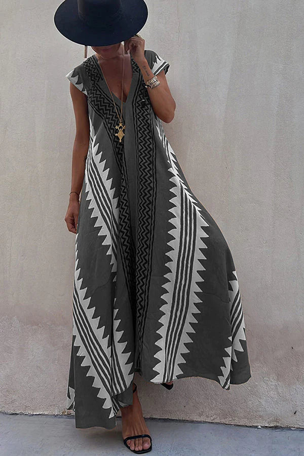 Ethnic Print A-Line Maxi Dress – Beach &amp; Vacation Wear