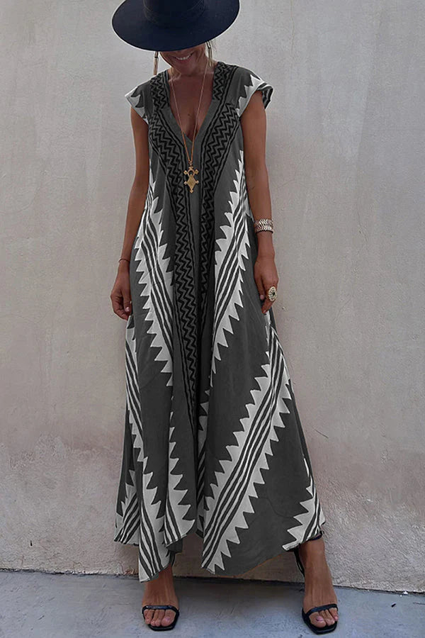 Ethnic Print A-Line Maxi Dress – Beach &amp; Vacation Wear