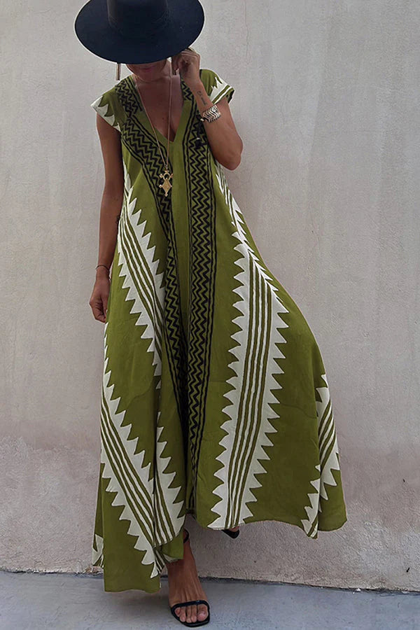 Ethnic Print A-Line Maxi Dress – Beach &amp; Vacation Wear