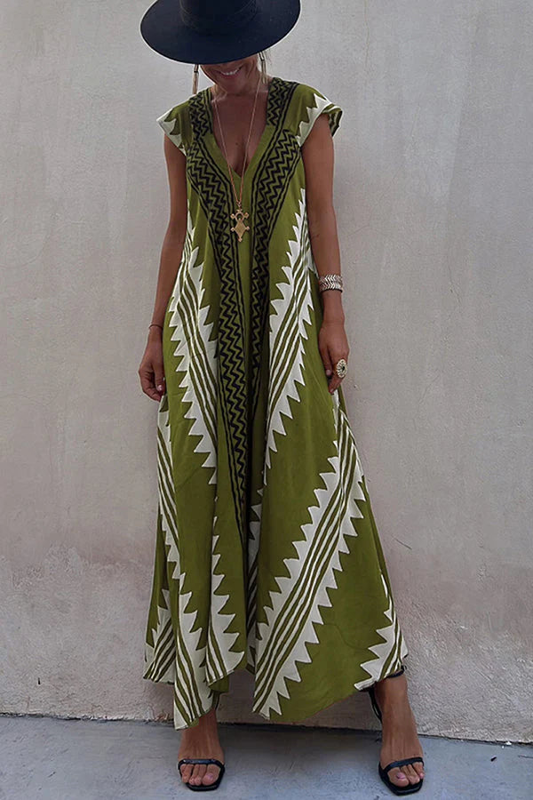 Ethnic Print A-Line Maxi Dress – Beach &amp; Vacation Wear