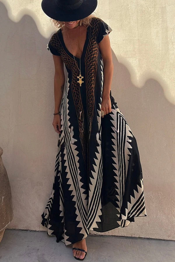 Ethnic Print A-Line Maxi Dress – Beach &amp; Vacation Wear
