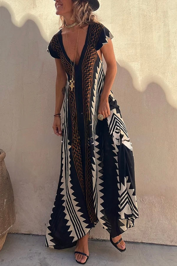 Ethnic Print A-Line Maxi Dress – Beach &amp; Vacation Wear