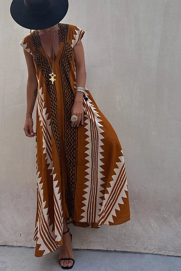 Ethnic Print A-Line Maxi Dress – Beach &amp; Vacation Wear