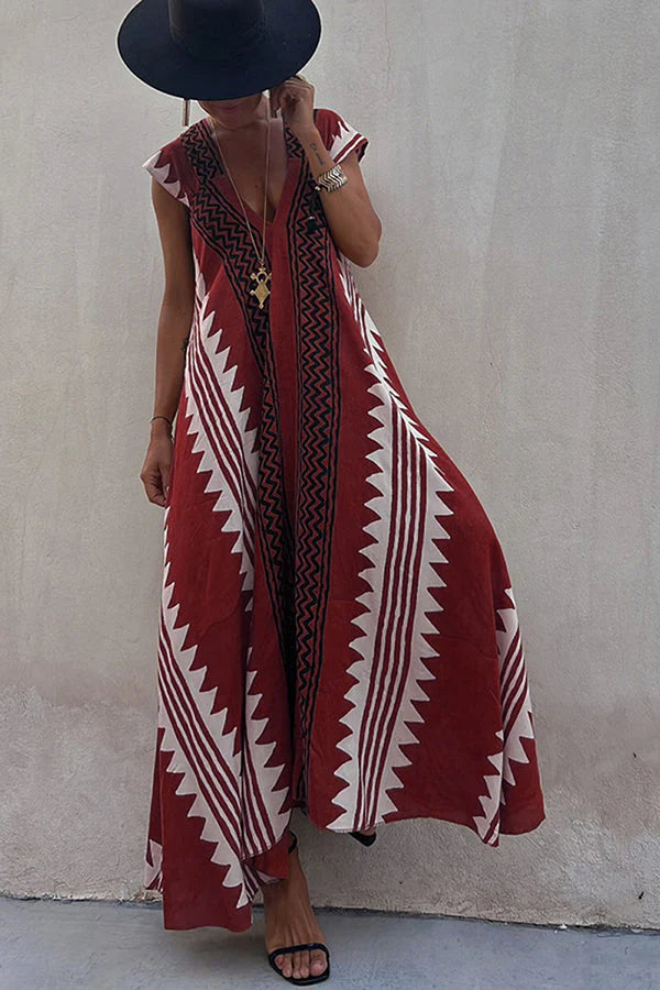 Ethnic Print A-Line Maxi Dress – Beach &amp; Vacation Wear